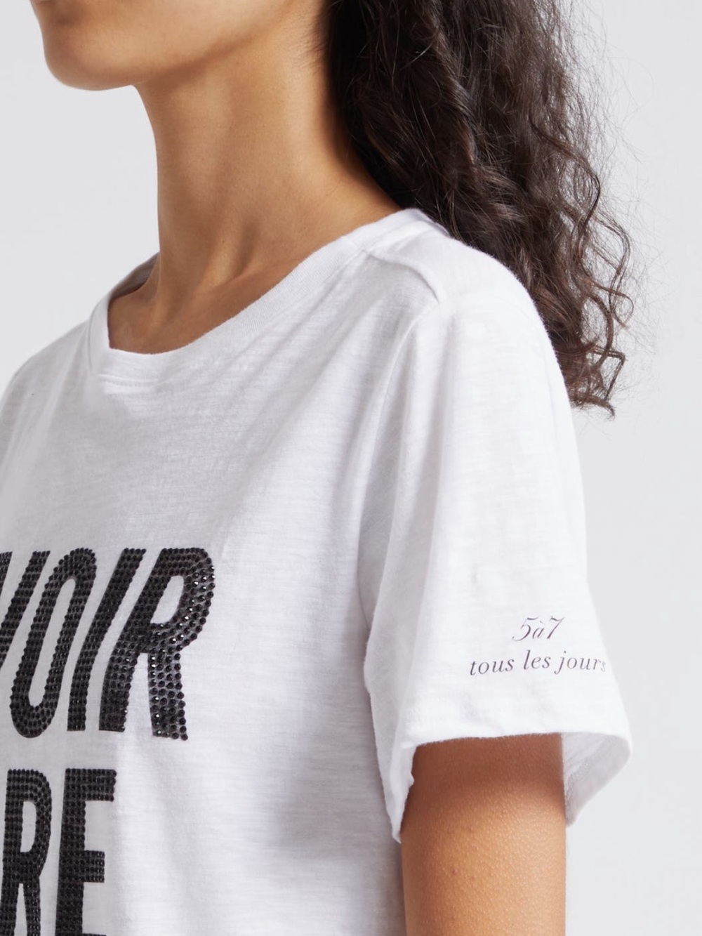 cinq a sept SAVIOR FAIRE T-shirt Short White with Black Rhinestone Studs Medium - Picture 10 of 11